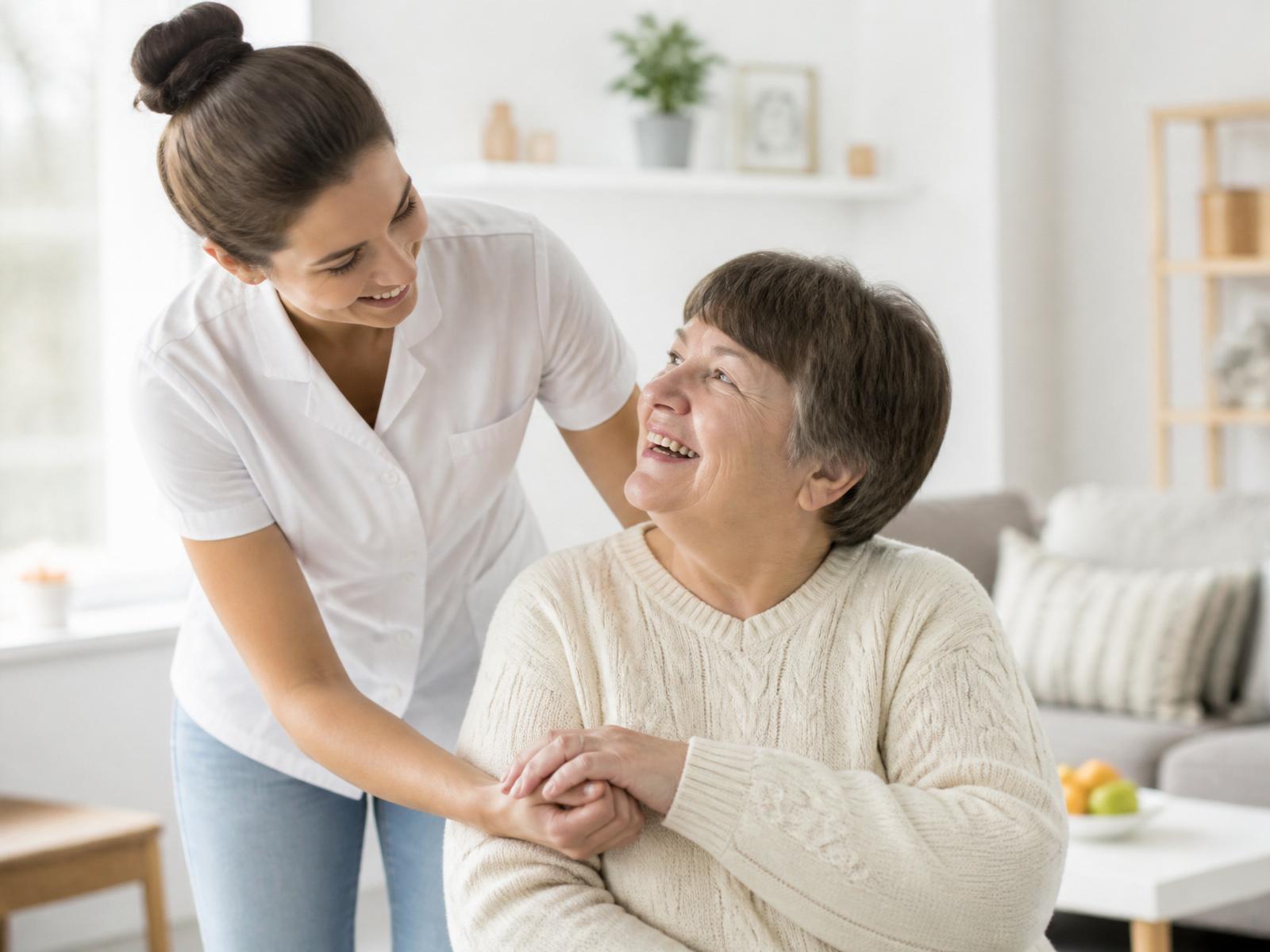 A DSP smiling with an individual in a bright home